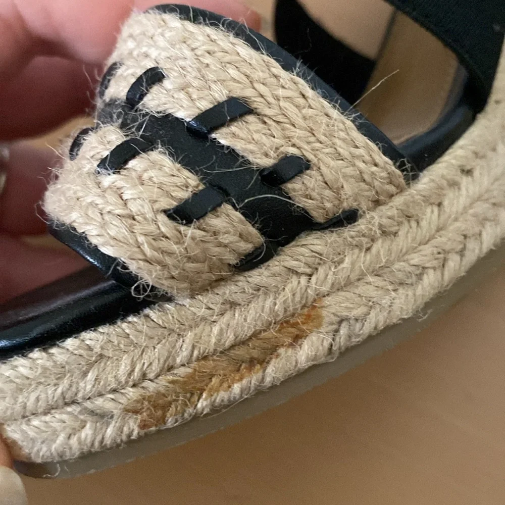 G.H. Bass Rylee Espadrille Wedge Sandals Black and Tan Women’s Size 9.5M